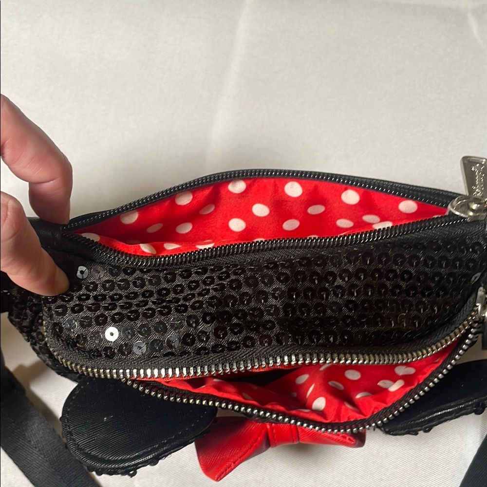 Loungefly Disney Minnie Black Sequin Bum Bag with Red Accent - Picture 11 of 14